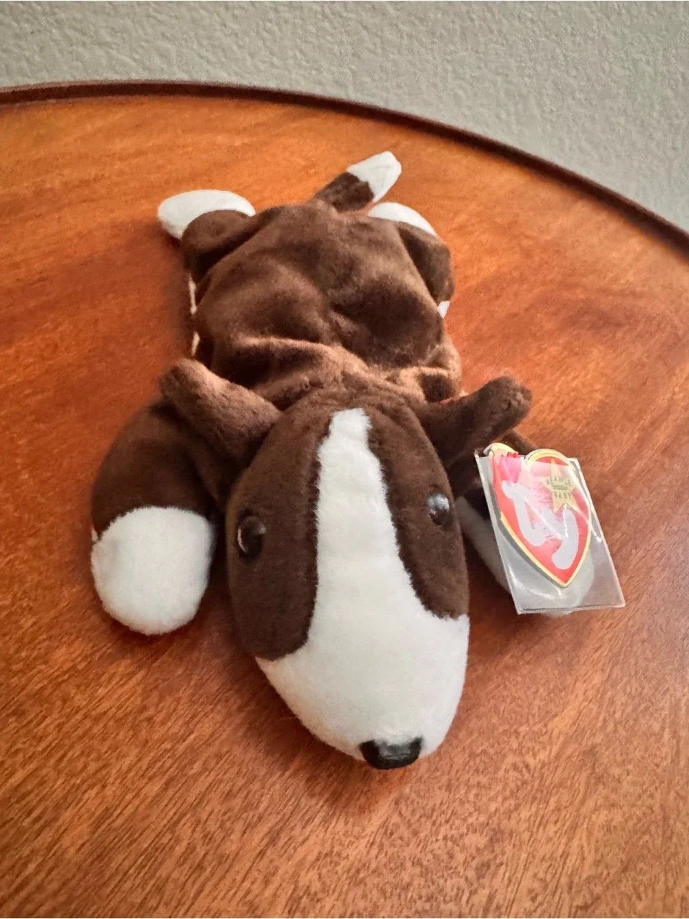 Ty Brown & White Plush Dog Beanie with Heart Tag